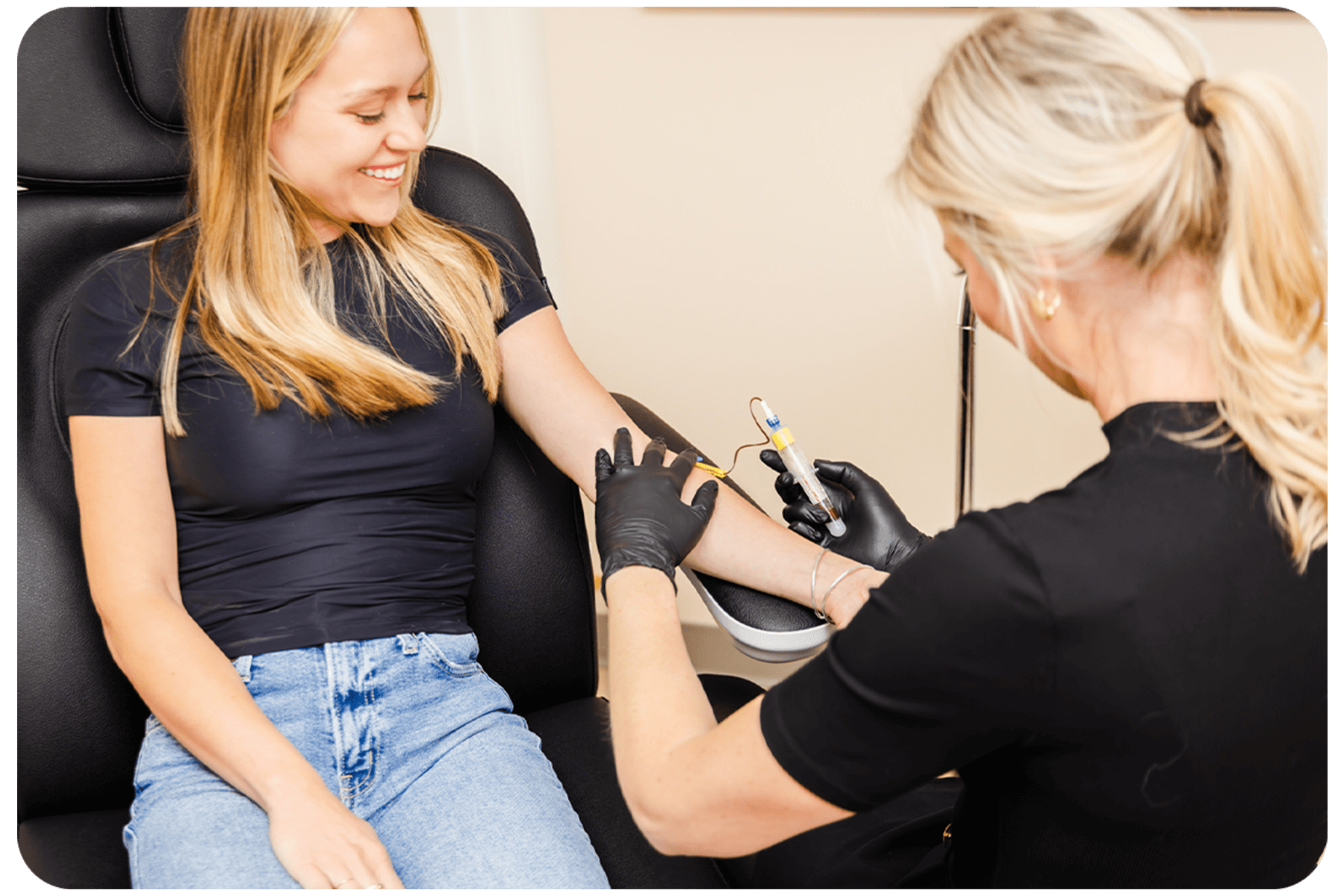 Woman getting blood drawn for PRF